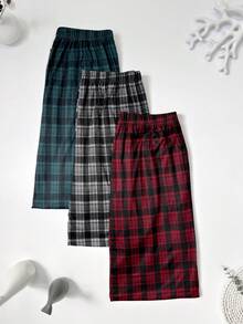 3pcs/Set Men's Plaid Print Straight Leg Casual Pants, Breathable Loose Fit Elastic Waist Pocket Pajama Pants, Multi-Color Autumn/Winter Set - Multicolor - View 8