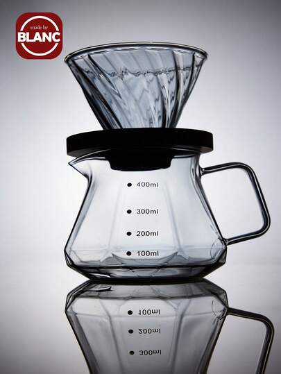 2 件套灰色玻璃手冲咖啡壶和滤杯，钻石形咖啡壶和咖啡滴滤器，滴滤咖啡壶套装，适用于家庭和办公室