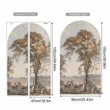 1 pieza Mural decorativo de 180X90 con escena pastoral clásica retro de bosque tropical, pájaros y arco, decoración de pared bohemia para interiores, resistente al agua, para decoración de sala de estar, dormitorio, baño y hogar
