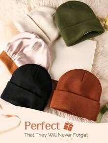 Women Satin Lined Knit Beanie Hat Winter Hats For Women Men Silk Lining Soft Slouchy Warm Cuffed Beanie Hat - Knitted Hat - View 9