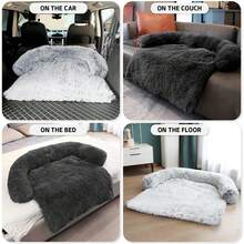 Calming Dog Bed Fluffy Plush Dog Mat For Furniture Protector With Removable Washable Cover For Large Medium Small Dogs And Cats (L (45"X37"X6"), Black) - Black - View 5