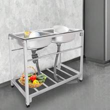 YUNRUX 2-Bowl Kitchen Sink, Freestanding Commercial Sink Made Of Stainless Steel - Silver - View 1