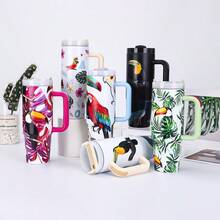 1200ml Portable Stainless Steel Thermal Mug With A Large Capacity, Blue-And-Yellow Macaw Pattern, Keeps The Temperature Hot Or Cold For A Long Time, And Comes With A Handle. Ideal For Sports, Work, And School, With A Low Price And An Exclusive, Unmissable Discount! - 黑色 - 查看 2