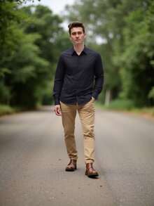MEN'S SET KIT: TROUSERS + SLIM DRESS SHIRT - 米色+黑色 - 查看 1