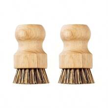 1 pieza/2 piezas Cepillo de fibra de sisal de mango corto de madera, cepillo de limpieza de fibra de coco para tazones y platos del hogar, almohadilla de limpieza de cocina