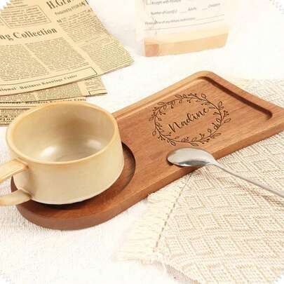 1pc Customized Wooden Tea & Cookie Tray, Coaster, Vintage Coffee Cup Mat, Tray, Tea & Cookie Pad, Wooden Coffee Serving Board, Anniversary Gift, Wedding Gift, Carved Wooden Board, Tea & Coffee Lover Gift, Christmas, New Year, Thanksgiving Gift