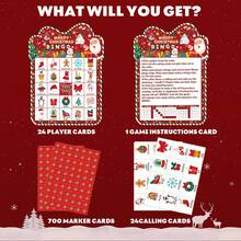 37pcs Christmas Bingo Game, 24-Player Christmas Bingo Cards, Christmas Party Game For Carnivals, Office Events, Family Nights And Holiday Fun, Christmas Party Supplies