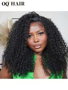 OQ 三合一半假发，蓬松卷曲，弹性贴合，佩戴方便，带抽绳，自然发际线，新手友好，无缝翻转式假发，自然色，高品质，180%密度，14-16英寸波波头，18-28英寸长发，无需胶水，无蕾丝，半假发。 - SNatural - 查看 5