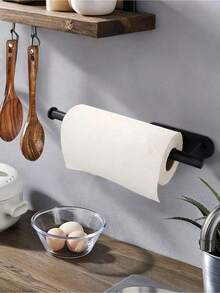 House Essentials Kitchen Items 1pc Self-Adhesive Wall-Mounted Black Paper Towel Holder, Easy To Install, Suitable For Kitchen, Bathroom, Cabinet, Sink, Balcony, And Can Also Be Used To Store Cling Film/Paper Towels, An Essential Multipurpose Paper Towel Storage Item!