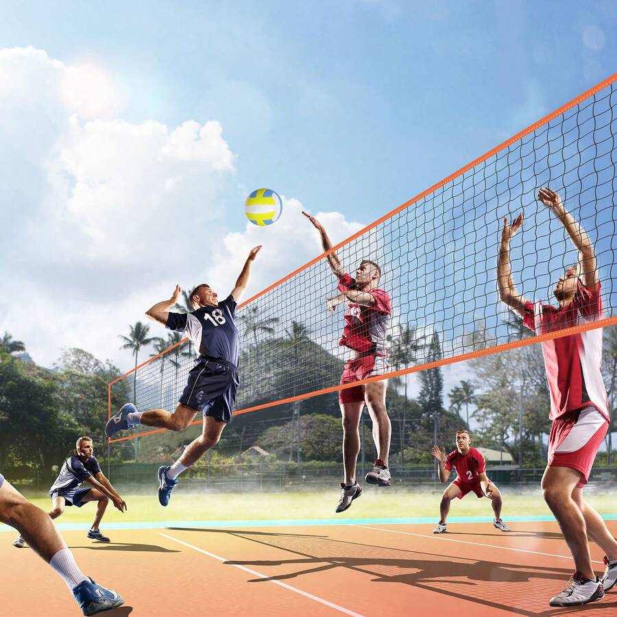 4-Way Volleyball Net, Adjustable Height Badminton Net Set For Backyard Beach Lawn, Outdoor Portable Volleyball Net With Carrying Bag, 4 Square Quick Assemble Game Set For Kids And Adults - Orange - View 1