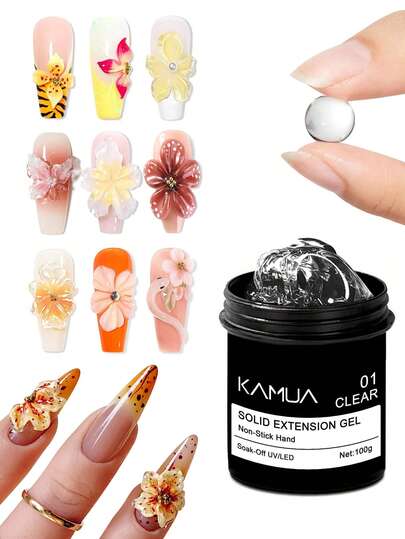 KAMUA 100g/30g Solid Extension Gel, Suitable For Nails - 3D Nail Art Sculpture Gel, Transparent Non-Sticky, Can Be Used For Carving And Shaping, Double-Ended Design, Flower Nail Decoration, Suitable For DIY Manicure At Home