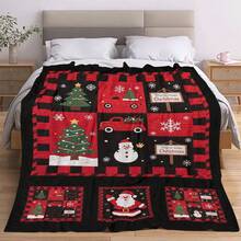 1 Stück Weihnachtsmotiv Patchwork Muster Flanell Digital Bedruckte Decke, Geschenk für Familie und Freunde, Studentenwohnheim Decke, Klimaanlage Decke, warme und leichte Flanell Überwurf Decke, hochauflösender Digitaldruck, personalisierte Flanell Steppdecke, vielseitig einsetzbar, verschiedene Größen erhältlich, ganzjährig geeignet