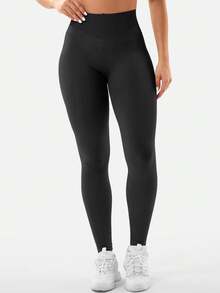 Yefecy Women's High Waist Seamless Sports Leggings, Butt Lifting, Fitness Yoga Pants, Tummy Control, Ruched Skinny Tights Black Spring - Black - View 3