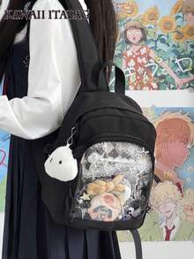 Small Backpack For Women Kawaii Clear Transparent Bag College Student Mini Backpacks DIY With Badges Display Plate Ita Backpack Preppy Style New Nylon Ita Bag Back To School Gift/Anime/Concert Fans Backpack Girls
