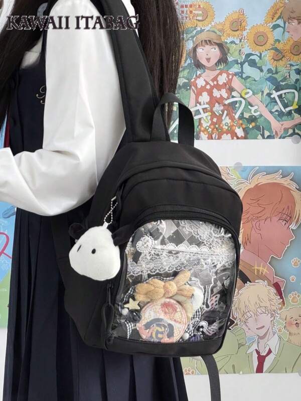 Small Backpack For Women Kawaii Clear Transparent Bag College Student Mini Backpacks DIY With Badges Display Plate Ita Backpack Preppy Style New Nylon Ita Bag Back To School Gift/Anime/Concert Fans Backpack Girls