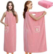 Bata de Baño Mujer Toalla Super Absorbente y Secado Rápido - Toallas de Baño Grandes para Adultos, Diseño Envolvente Hogar, Bata de Mujer en Vellón de Coral Suave No Quitapelos - Rosa - Ver 1
