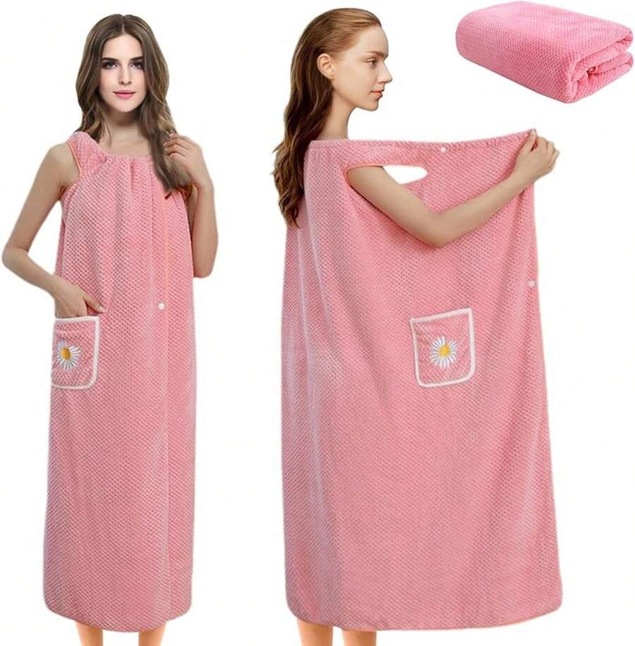 Bata de Baño Mujer Toalla Super Absorbente y Secado Rápido - Toallas de Baño Grandes para Adultos, Diseño Envolvente Hogar, Bata de Mujer en Vellón de Coral Suave No Quitapelos - Rosa - Ver 1