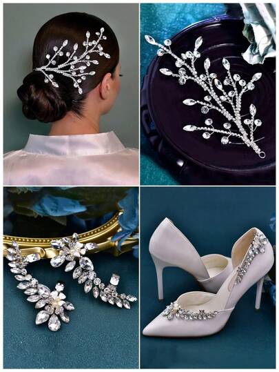 1 套优雅女士水钻头带和鞋夹套装，新娘伴娘发饰和高跟鞋可拆卸鞋夹，婚礼摄影、舞会的奢华婚礼用品
