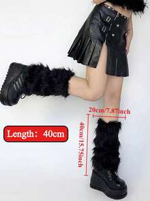 1 双 Y2K 毛绒腿套 - 日系 JK 风格，纯色，仅限手洗，时尚女士腿套，时尚配饰 | 亮丽外观 | 蓬松外观，舒适袜子，圣诞礼物 - 彩色 - 查看 4