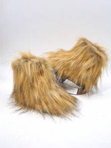 A Pair Of Stylish Fluffy Kids' Snow Boots. Perfect For Casual Dances, Holiday Getaways And Gatherings, And Also Ideal For Theme Parties. 2025 Latest Design Fluffy Short Boots For Children."Casual Dance Kids' Footwear""Holiday Getaway Kids' Boots""Kids' Boots For Theme Parties""Fluffy Kids' Snow Boots""2025 New Cozy Warm Kids' Snow Boots For Casual Dances"" Kids' Snow Boots" - 棕色 - 查看 4