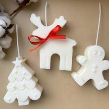 3 peças de rena de Natal, boneco de gengibre, molde de vela de árvore de Natal, faça você mesmo, molde de decoração de Natal para cera, gesso, resina epóxi, silicone