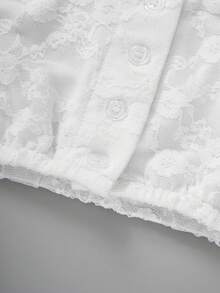 ii Heart Neckline Lace Short Sleeve Button Front Traditional Lace Blouse, Suitable For Oktoberfest And Halloween White Fall - White - View 5