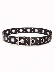 1pc Women's Punk Style Waist Belt, PU Leather Belt With Metal Buckle And Bright White Eye Design, Streetwear