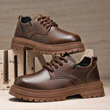 2025 Novos Sapatos de Couro Casuais com Sola Grossa Moda Coreana de Outono, Botas de Trabalho Retrô de Cano Alto