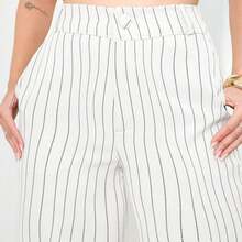 A&DD MODA, REF: H932(PLUS SIZE) - Plus Size Women's Striped Pants, Stylish Plus Size, High Waist, Wide Leg, Elegant, Casual, Formal, Lightweight, Modern, Comfortable, Women's Pants, Lightweight Fabric, Striped Print, Simple Look, Versatile, High Quality ✨ - 白色 - 查看 8