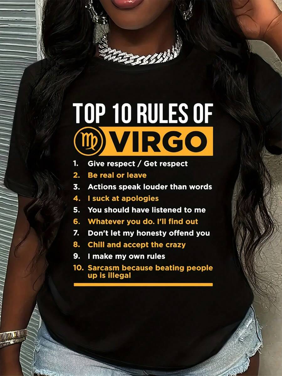 Women's Virgo Print T-Shirt, Virgo Queen Tee, Virgo AF Shirt, Virgo Birthday Shirt,  Virgo Constellation Shirt, Virgo Astrology Teacher Shirt, Virgo Season Gifts For Women, Virgo Tshirt, Virgo Zodiac Shirt, Plus Size Big Virgo Energy Horoscope Tee, High Quality Fabric, Machine Washable - 黑色 - 查看 1