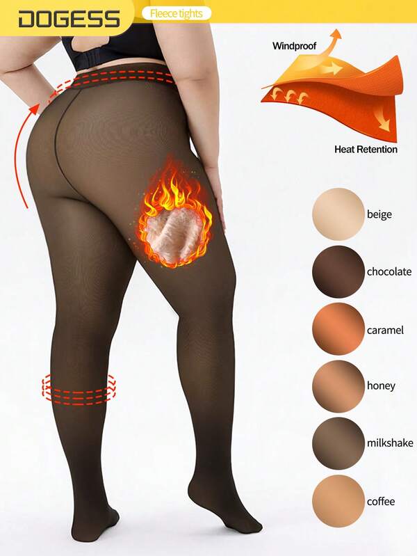 1 Pair Large Size For American & Europe 230g Fleece Lined Warm Tights High Waist Fake Translucent Thermal Pantyhose Thick Legging For Winter