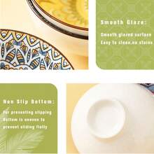 6pcs Premium Ceramic Bowl 10 Oz, Bohemian Style Housewarming Gift Ceramic Bowl Set, 10oz Capacity, Floral Pattern - Perfect Gift For Kitchen & Dining, Multi-Appliance Approved For Microwave, Oven, Freezer & Dishwasher – Vibrant Kitchen Tableware For Cereal, Soup, Salads, Desserts & Snacks - màu xanh lá cây nhạt - Xem 7