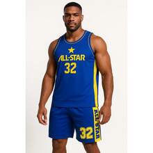 Men's Adult Sports Set: T-Shirt With Basketball Shorts - Blue and Yellow AllStar - View 2