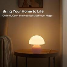 Small Mushroom Lamp,USB-Plug In Bedside Table Lamps With 3-Temperature LED Bulb Dimmable,Unique Cute Aesthetic Home Decor For Living Room,Bedroom, Modern Ceramic Base Glass Lamp - 菇 - 查看 4