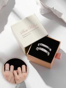 2pcs Couple's Rings Set, Luxury Simple Shiny Cubic Zirconia Open-Ring, Suitable For Engagement, Wedding, Valentine's Day Gift - Exquisite Gift Box Type 2 - View 7