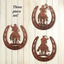 3 Pcs Cowboy Horseshoe Metal Wall Decoration, Western Country Style, Suitable For Hanging Decoration In Bedrooms, Living Rooms, And Bathrooms, Suitable For Indoor And Outdoor Country Home Decoration
