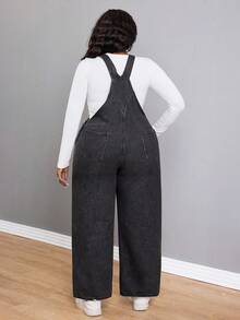 Black Denim Pocket Elegant Jumpsuit Daily Plus Size Casual Outfit For Women Long Pants Straight Leg Jeans Summer Outfit