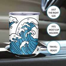 1pc 20 Oz Stainless Cup, Best Coffee Cups To Keep Coffee Hot, Double- Wall Vacuum Insulation, Free Shipping, Great For Artists Sipping Tea While Creating, Cupe- Oceanide