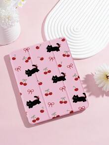 Funda protectora de tableta con patrón de dibujos animados de cereza y perro, compatible con iPad 9.7/10.2/10.5/10.9/12.9/Pro 11, 10.a generación, compatible con Samsung Galaxy Tab S6 Lite 10.4 pulgadas, compatible con Kindle Paperwhite 12.a generación 2024, Kindle (11.a generación) lanzamiento 2022, Kobo Clara Color, protección antirrotura suave, soporte inteligente/activación/suspensión automática