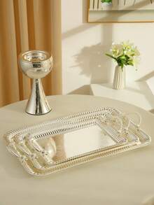 1/2/3 件，优雅的电镀银金属托盘 - 精致的向日葵和蔓藤花纹雕刻盘子，适合婚礼、派对和豪华家居装饰、圣诞节 - 彩色 - 查看 7