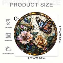 1PC Butterfly Sunglasses Landscape, Stained Glass Style Decorative Pendant, Vibrant And Colorful Design With Blue Butterfly And Bee, Perfect For Home & Garden Decoration, Ideal Gift For Friends & Family, Season Decoration | Unique Design, Butterfly Decoration - Acrylic-round - View 18