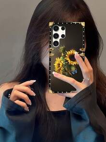 Flower 1pc Sunflower Pattern Rectangle Phone Case Compatible With Samsung Galaxy S25Ultra/S25Edge/S24+/S24 Ultra 5G/S24FE/A55 5G/A56 5G/Note20 Ultra/Note10+