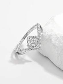 1pc Elegant Shiny Sophisticated 925 Silver Cubic Zirconia V-Shaped Round Stone Design Ring, Suitable For Women's Daily Wear, Dates, Engagements, Weddings To Add Charm As A Gift