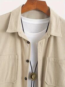 Hot-Selling Corduroy Material Men's Casual Shirt Jacket With Lapel Buttons, Long Sleeve Cardigan With Double Patch Pockets, Suitable For Daily Leisure, Fashionable And Simple Commuting, Street Fashion, Spring And Autumn Long Sleeve Shirt - Màu Khaki - Xem 6