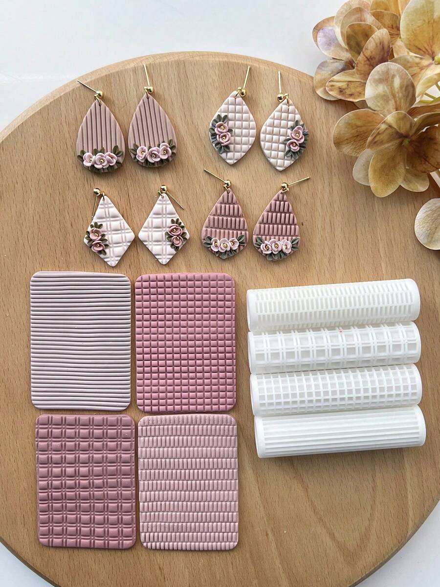 2026 Polymer Clay Texture Rolling Pin, Clay Earring Rolling Pin And Cutter, Polymer Clay Jewelry Making Tools For Beginners And Jewelry Artists, Clay Earring Mold, Made Of PLA Material - White - View 1