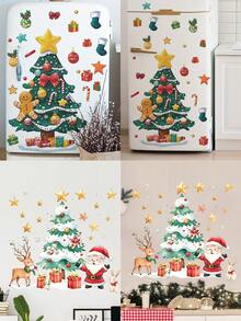 1 Set de decoraciones navideñas para el hogar, pegatinas de pared de dibujos animados de árbol de Navidad y hombre de jengibre, pegatinas decorativas para pared, para dormitorio, sala de estar, sala de juegos, decoración de pared, calcomanía de vinilo para decoraciones navideñas, artículos de decoración navideña para refrescar su hogar - Multicolor - Ver 2