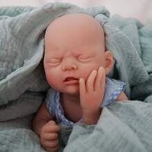 This 12-Inch Reborn Doll Is A Cute Baby Boy Wearing A Blue Fish Pattern Outfit, With Eyes Closed, Can Be Bathed, Soft And Realistic Touch, Made Of Silicone Material, An Ideal Children's Birthday Gift, Collectible Toy, And Halloween/Christmas Gift. - Blue - View 1