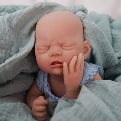 Adorable 12 Inch Reborn Doll Boy In Wearing Blue Fish Pattern Outfit & Closed Eyes, Bathable Soft Touch Realistic Silicone Doll, Ideal Children's Birthday Gift, Collectible Toy, Halloween/Christmas Gift