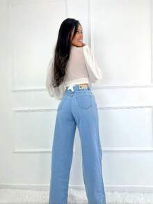 Women's Wide Leg Jeans, High Waist, Butt Lifting Pants - Rửa trung bình - Xem 2