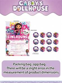 Gabby's Dollhouse Thème de la maison de poupée de Gabby - Nouvelle carte d'invitation de fête de dessin animé, enveloppe, autocollants. Diverses cartes d'invitation de fête colorées imprimées de dessins animés, convenant pour offrir des cadeaux à des amis et à la famille pendant la rentrée scolaire, Halloween, Thanksgiving, Noël et les fêtes.